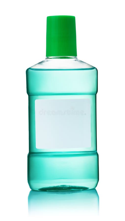 Front view of mouthwash bottle, Front view of mouthwash bottle with blank label isolated on white
