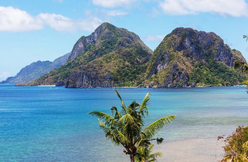 Palawan, Amazing scenic view of sea bay and mountain islands, Palawan, Philippines model released