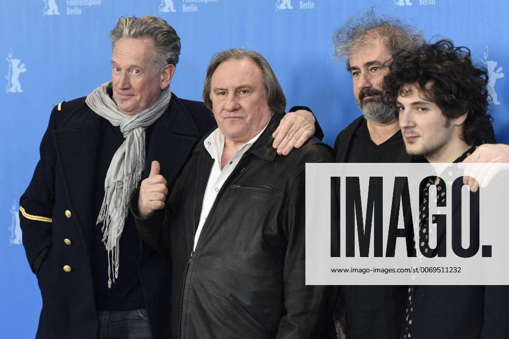 V.l.n.r.: Regisseur Benoit Delepine, Schauspieler Gerard Depardieu, Regisseur Gustave Kervern und Schauspieler Vincent Lacoste während des Photocalls zum Film -SAINT AMOUR- anlässlich der 66. Internationalen Filmfestspiele Berlin 66. Internationale Filmfestspiele in Berlin IFB2016