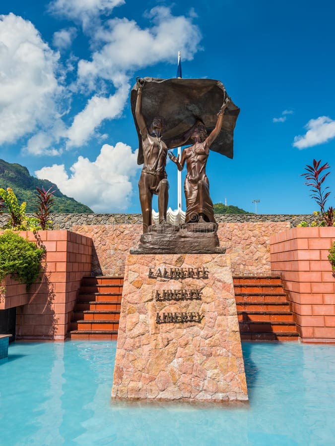 Liberty Monument commemorates independence from Britain in1976, Victoria, Mahe, Seychelles - December 16, 2015: Designed and built by sculptor Tom Bowers, the Liberty Monument commemorates independence from Britain in 1976. Victoria, Mahe island, Seychelles.
