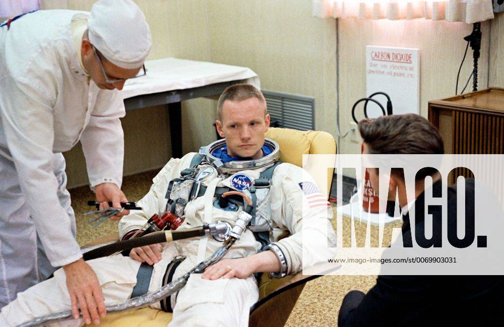 NASA astronaut Neil Armstrong, command pilot of the Gemini 8 spaceflight, sits in the Launch Complex 16 trailer during suiting up operations for the Gemini 8 mission on March 16, 1966. Suit technician Jim Garrepy assists. March 16, 2016 marks the 50th anniversary of NASA s Gemini 8 mission, the sixth manned spaceflight conducted during the United States Project Gemini program. The primary objective of the mission, the successful docking of two spacecraft in orbit, a first in spaceflight, was a success though the crew would experience a critical in-space system failure, forcing them to abandon the mission prematurely. WAX0316201628 NASA