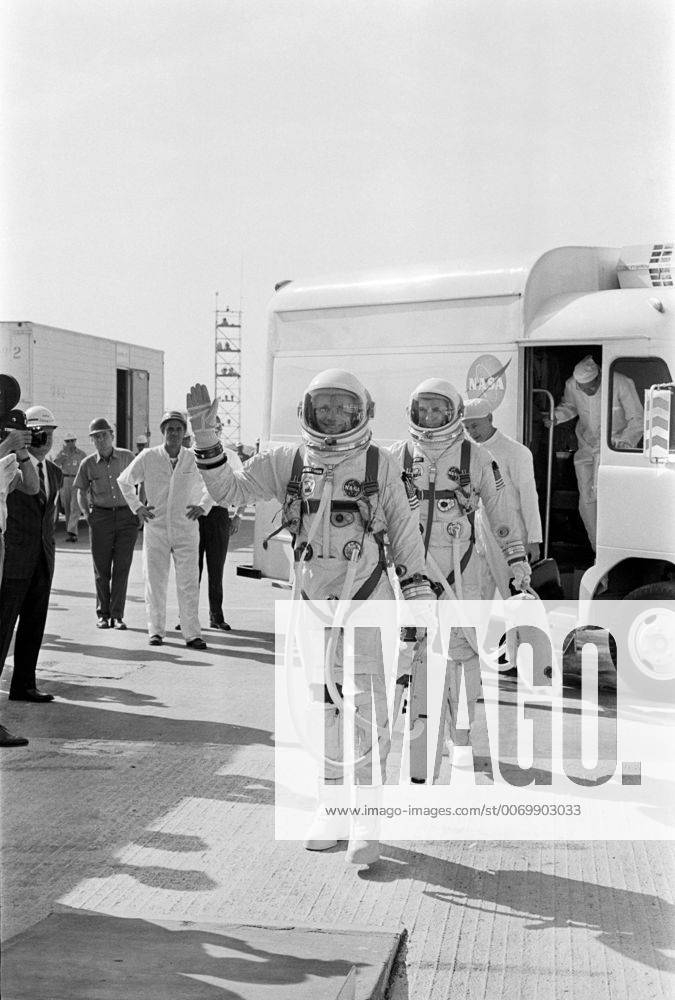 NASA astronauts Neil Armstrong (foreground), command pilot, and David Scott, pilot, walk up the ramp at Launch Complex 19 during the Gemini 8 prelaunch countdown on March 16, 1966. March 16, 2016 marks the 50th anniversary of NASA s Gemini 8 mission, the sixth manned spaceflight conducted during the United States Project Gemini program. The primary objective of the mission, the successful docking of two spacecraft in orbit, a first in spaceflight, was a success though the crew would experience a critical in-space system failure, forcing them to abandon the mission prematurely. WAX0316201631 NASA