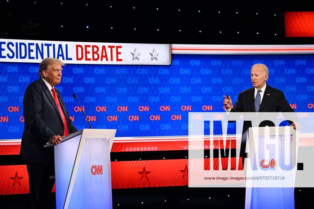 Former President DONALD TRUMP, left, and President JOE BIDEN face off during their first presidential debate at CNN. Atlanta USA - ZUMA 20240627_new_z03_046