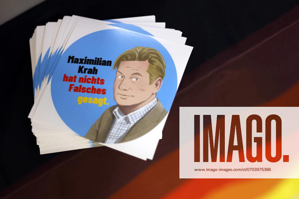 A sticker with the portrait of politician Maximilian Krah AfD and the inscription Maximilian Krah has said nothing wrong to be seen at the 15 federal party conference of the Alternative for Germany in the Grugahalle Essen, 30 06 2024 NRW Germany