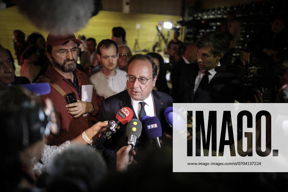 Francois Hollande after results of the 1st round legislative elections in Tulle France s former President Francois Hollande addresses the press after the announcement of the results of the first round of French parliamentary elections, in Tulle, on June 30, 2024. Photo by Thibaud Moritz ABACAPRESS.COM Tulle France