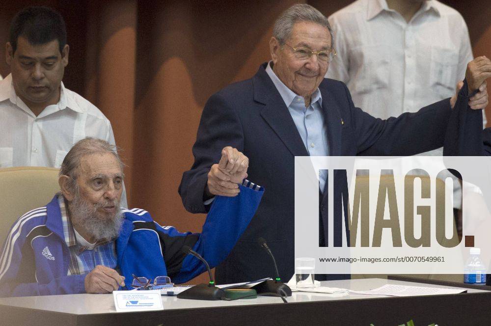 (160419) -- HAVANA, April 19, 2016 -- Cuban revolutionary leader Fidel Castro (L, front) and Cuban President Raul Castro (R), take part during the seventh Congress of the Communist Party of Cuba (PCC), at the Palace of Conventions, in Havana, Cuba, on April 19, 2016. Cuban leader Raul Castro on Tuesday was reelected as the First Secretary of the Central Committee of PCC at the final plenary session of PCC s seventh Congress, Cuba s official state news agency Prensa Latina reported. Raul Castro won the re-election by nearly 1,000 delegates attending the meeting, including the leader of the Cuban Revolution Fidel Castro, his elder brother, Fidel Castro.Ismael Francisco CUBADEBATE) (jg) (ce) MANDATORY CREDIT NO FILE-NO SALES CUBA-HAVANA-POLITICS-CONGRESS e CUBADEBATE
