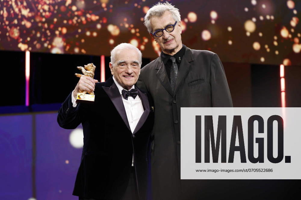 74th Berlinale International Film Festival Martin Scorsese, Wim Wenders on stage at the Honorary Golden Bear Award Ceremony for Martin Scorsese during the 74th Berlinale International Film Festival at Berlinale Palace on February 20, 2024 in Berlin, Germany.,