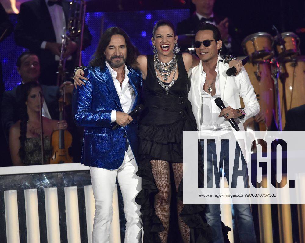 Latin artist (R-L) Marc Anthony, Natalia Jimenez & Marco Solis perform at the 2016 Billboard Latin Music Awards at the Bank United Center, University of Miami, Miami, Florida on April 28, 2016. MIA20160428141 GARYxIxROTHSTEIN