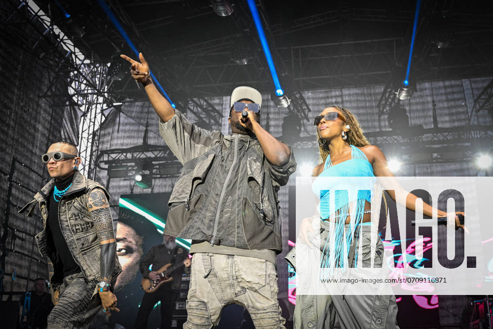 From left: rapper Taboo, will.i.am, singer J. Rey Soul and rapper Apl.de.ap. at the concert of the American hip-hop group Black Eyed Peas, which has won six Grammy Awards and sold 35 million albums and 120 million singles in its more than 25-year career, July 10, 2024, Prague. (CTKxPhoto VitxSimanek) CTKPhotoP2024071008699 CTKPhotoP2024071008699