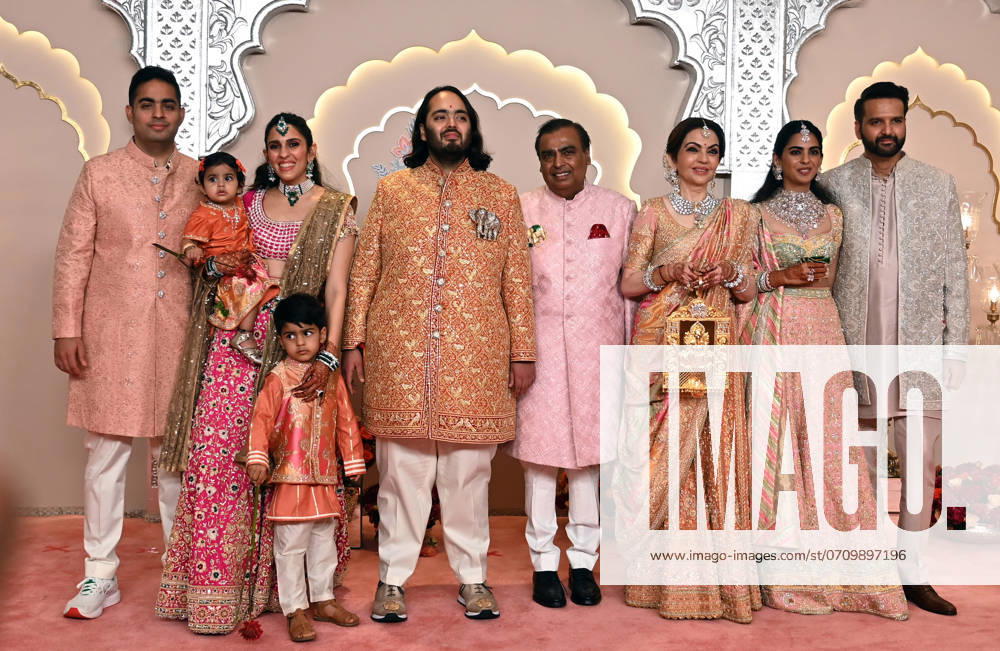 Ambani Family during the Wedding ceremony of Anant Ambani and Radhika Merchant at the Jio World Convention Centre, BKC on July 12, 2024 in Mumbai, India. (Photo by Raju Shinde Hindustan Times) Wedding Ceremony Of Anant Ambani And Radhika Merchant