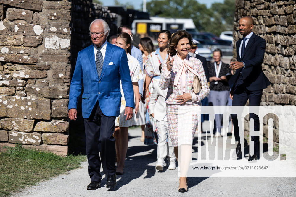 King Carl Gustaf and Queen Silvia arrive at the award ceremony of the Victoria Prize on July 14, 2024 in Borgholm