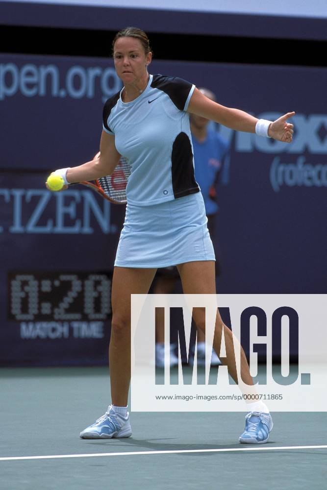 Lindsay Davenport (USA) - Vorhand Tennis Damen US Open 2002, Grand Slam, WTA-Tour, Hartplatz, Hardcourt, Hartplatztennis, Hartplatzturnier Einzelbild Flushing Meadow, Meadows New York