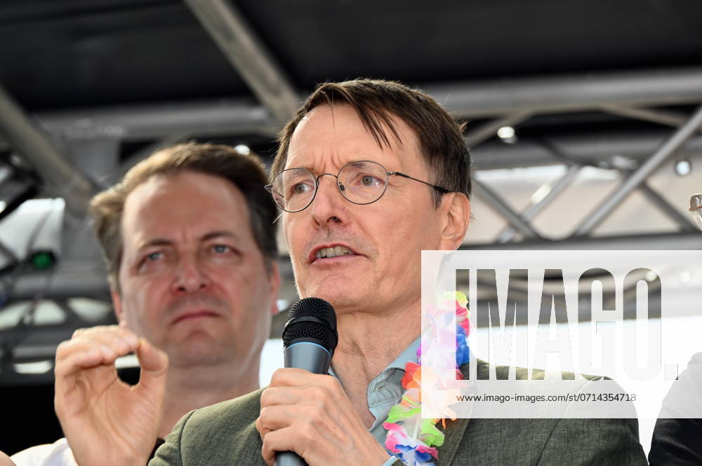 Politician Karl Lauterbach SPD , Federal Minister of Health as a participant in the Christopher Street Day CSD in Cologne Over 200 groups of lesbians and gays took part in the parade with this years motto For Human Rights - Many Together Strong They demonstrated for more social acceptance and legal equality for gays, lesbians, transgender a