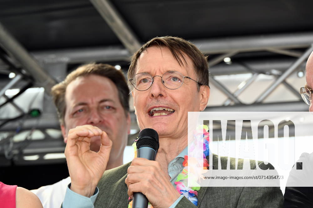Politician Karl Lauterbach SPD , Federal Minister of Health as a participant in the Christopher Street Day CSD in Cologne Over 200 groups of lesbians and gays took part in the parade with this years motto For Human Rights - Many Together Strong They demonstrated for more social acceptance and legal equality for gays, lesbians, transgender a