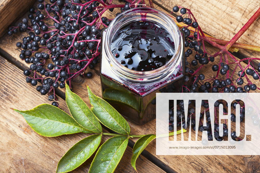 IMAGO Creative, Jahreszeit Sommer, Food, Marmelade kochen Elderberry jam and fresh berries.Homemade jam.Seasonal berries. Elderberry jam in a jar ,model released, Symbolfoto