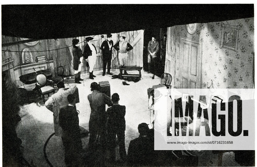 High definition TV, scene from new opera, Mr Pickwick High definition television, scene from new opera, Mr Pickwick, with music by Albert Coates, produced by Vladimir Rosing, presented by Dallas Bower, broadcast on BBC TV from Alexandra Palace on 13 November 1936 - televising by Marconi EMI Emitron Cameras, an all-electric method, with no mechanically moving parts. Date: 1936