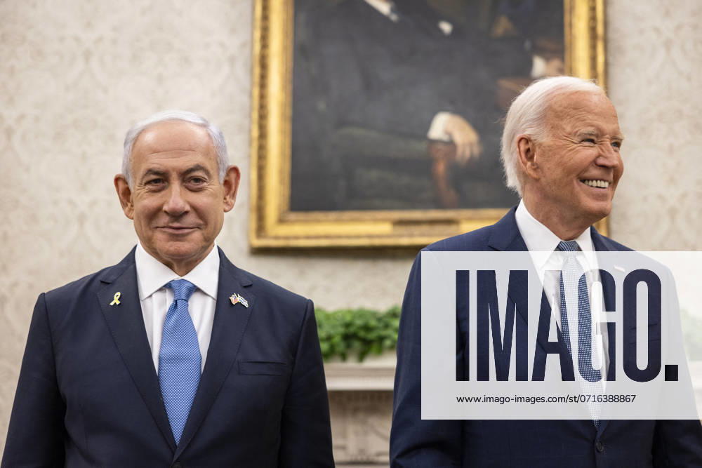 DC: US President Joe Biden meets with Israeli Prime Minister Bejamin Netanyahu at the White House US President Joe Biden meets with Israeli Prime Minister Benjamin Netanyahu for a bilateral meeting in the Oval Office at the White House on July 25, 2024 in Washington, D.C. (Photo by Samuel Corum Pool ABACAPRESS.COM) Washington The White House DC United States