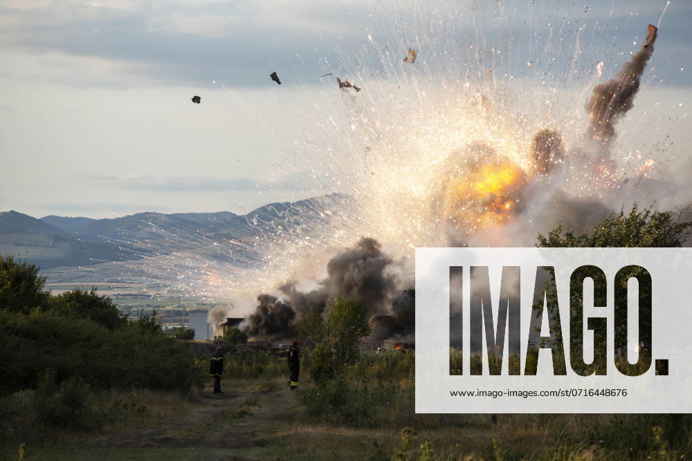 Explosion And Fire In Firework Warehouses In Bulgaria. An explosion and fire are occurring in firework warehouses near the village of Elin Pelin Station, 30 kilometers from Sofia, Bulgaria, on July 25, 2024. Two people are injured and are in critical condition. The authorities are declaring a partial state of emergency in the town of Elin Pelin, as well as in the villages of Gara Elin Pelin and Novi Khan. village of Gara Elin Pelin Bulgaria
