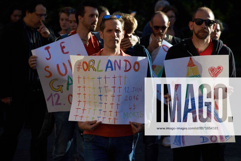 Toulouse, France - A vigil was held in Toulouse for the victims of the killings in the gay club Pulse in Orlanda, Florida by Omar Mateen. The killings was claimed by Daech (Islamic Stae). 49 people were killed.Toulouse. France. June 14th, 2016. Toulouse France - ZUMAn230