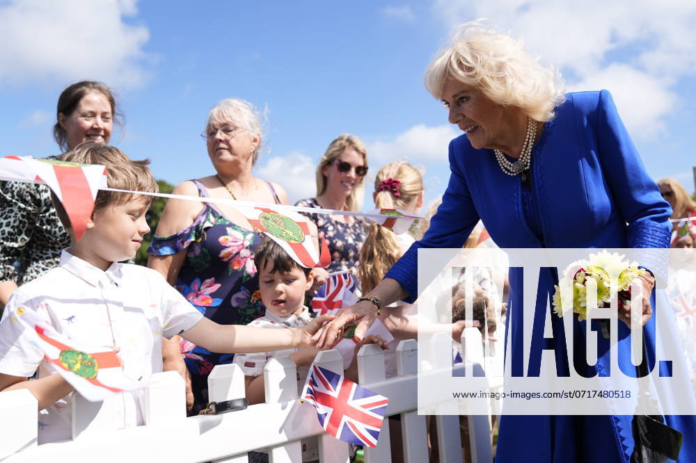 King Charles III and Queen Camilla visit Guernsey, Channel Islands, 16 July 2024 Guernsey, Channel Islands, 16 July 2024: Queen Camilla during a visit to Les Cotils at L Hyvreuse, in Saint Peter Port, Guernsey during their two-day official visit to the Channel Islands.,