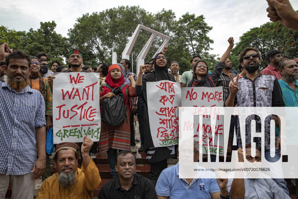 Students Renew Bangladesh Protests An anti-discrimination student is holding placards during a rally at Central Shaheed Minar in Dhaka, Bangladesh, on August 3, 2024, to demand justice for the victims killed in the recent countrywide violence during anti-quota protests. Dhaka Bangladesh