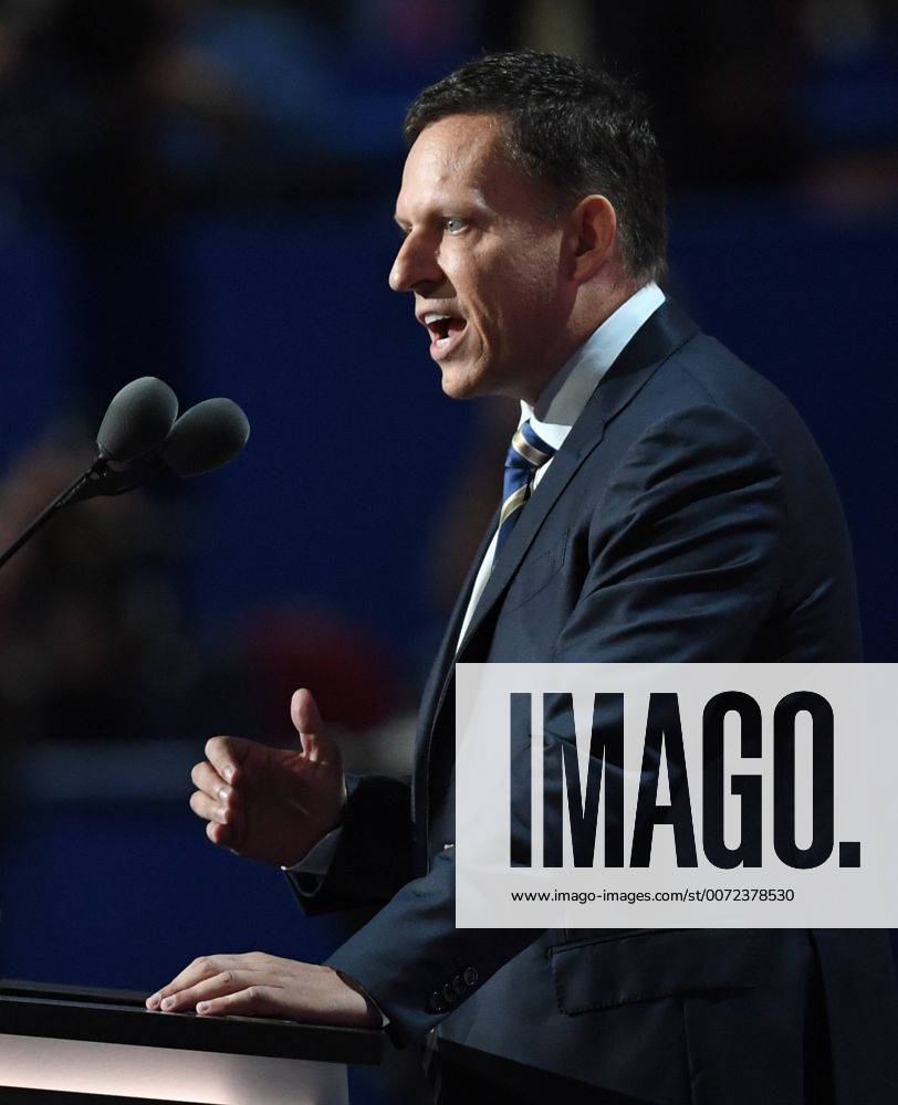 Venture Capitalist Peter Thiel, founder of Paypal, speaks at the convention on the final day of the Republican National Convention at Quicken Loans Arena in Cleveland, Ohio on July 21, 2016. Donald Trump will formally accept the Republican Party s nomination for President tonight. CLE201607211234 PATxBENIC