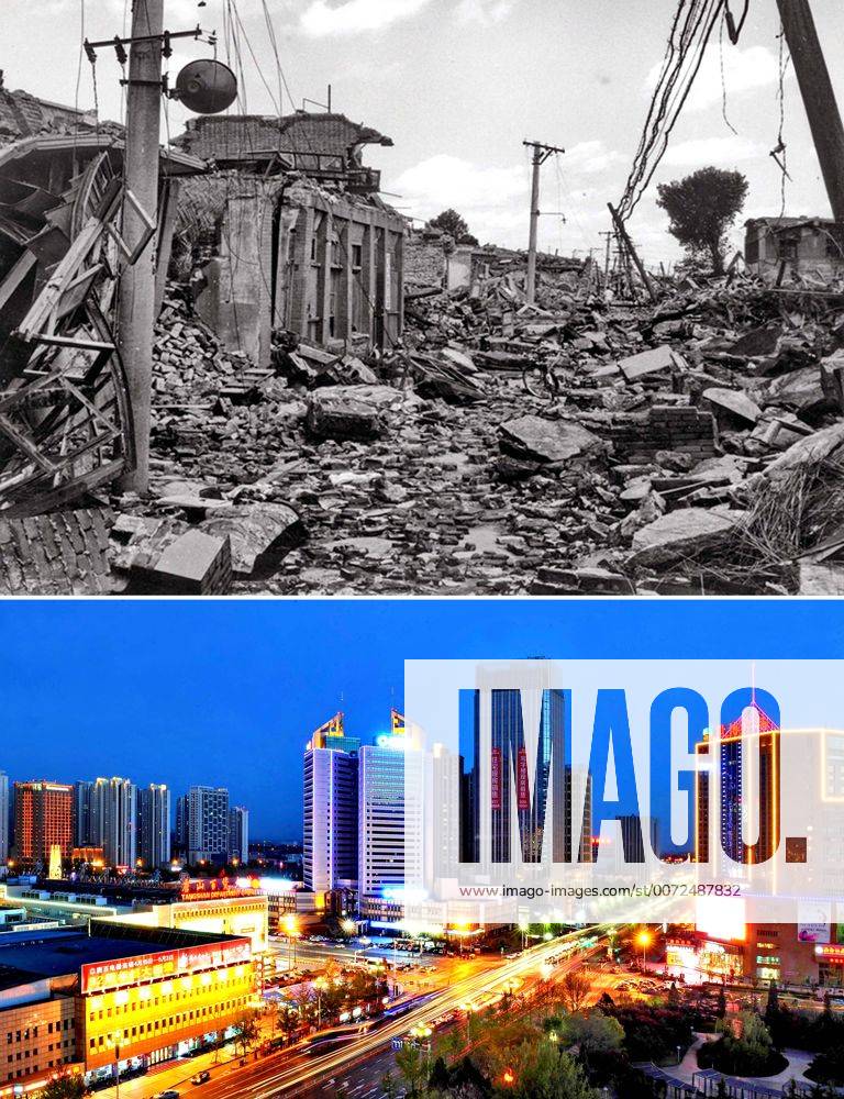 (160727) -- TANGSHAN, July 27, 2016 () -- Combined photo shows a file photo (up) of Tangshan after the deadly quake in 1976 and a photo taken on May 17, 2016 showing the night view of Tangshan, north China s Hebei Province (By photojournalist Yang Shiyao). In the early hours of July 28, 1976, one of the deadliest earthquakes of the 20th century toppled Tangshan, killing more than 240,000 people and injuring another 160,000. The deadly earthquake leveled Tangshan in just 23 seconds, with 96 percent of the city s architecture generally destroyed. Yet Tangshan has been building a miracle on its debris ever since. By the year 2015, the per capita gross national product and fiscal revenue of Tangshan rank first in Hebei. ()(wjq) CHINA-HEBEI-TANGSHAN-DEVELOPMENT & CHANGES (CN) Xinhua