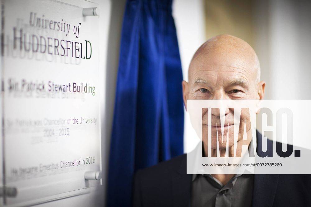 Hudderfield, Yorkshire, UK - Hudderfield UK. Sir Patrick Stewart has visited Huddersfield University today to see the drama department officially renamed the Sir Patrick Stewart Building. The actor famed for his role as Captain Jean-Luc Picard in Star Trek was the chancellor of the university from 2004 until 2015 when he handed the role over to the Duke of York. Hudderfield UK - ZUMAl94_