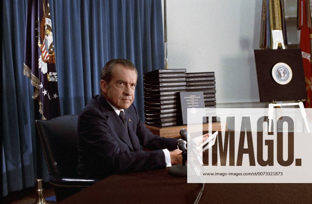 Colour photograph of President Richard Nixon (1913-1994) 37th President of the United States. Dated 1974 WHA !ACHTUNG AUFNAHMEDATUM GESCHÄTZT!