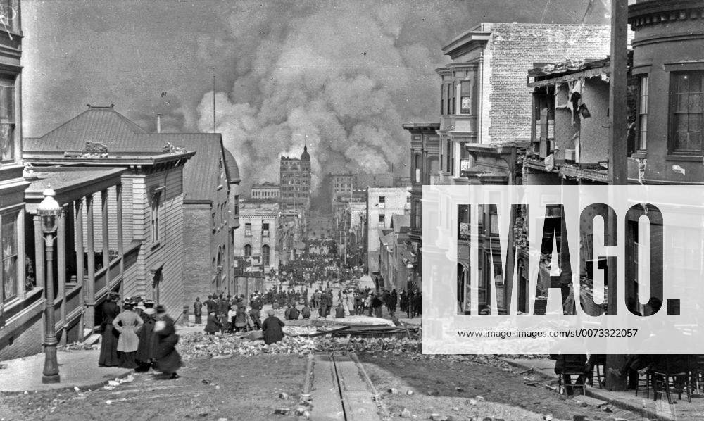 San Francisco Fire. View of damage in Sacramento Street after the earthquake of 1906 WHA !ACHTUNG AUFNAHMEDATUM GESCHÄTZT!