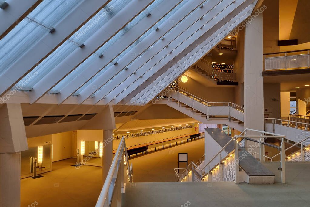 Berlin, Germany - Sept 2022: Foyer of Berliner Philharmonie is a concert hall in Berlin, Germany. Home to the Berlin Philharmonic Orchestra