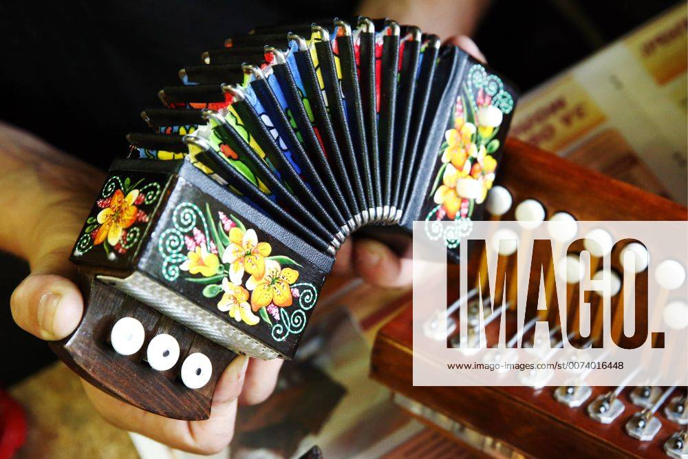 A small Livenskaya garmoshka or livenka, a type of Russian button accordion designed in the second half of the 19th century and used mainly in Russian folk music. Alexander Ryumin TASS TS03556C