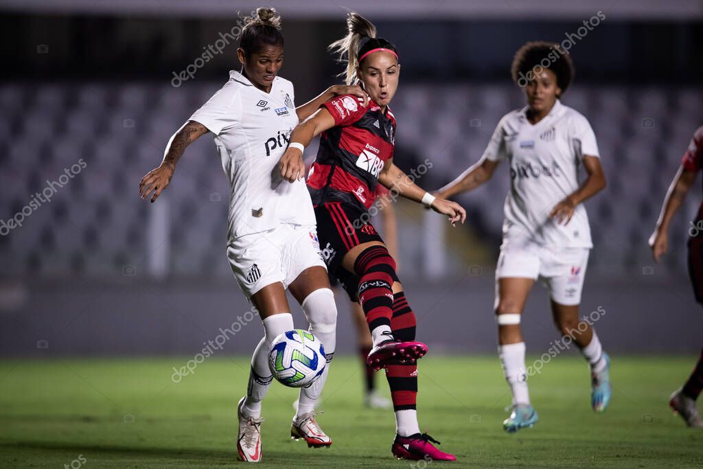 Brazilian Women Soccer Championship: Santos vs Flamengo. February 24, 2023, Santos, Sao Paulo, Brazil: Fabi Simoes of Santos during a soccer match against Flamengo valid for Brazilian Women Soccer Championship held at Vila Belmiro, in Santos
