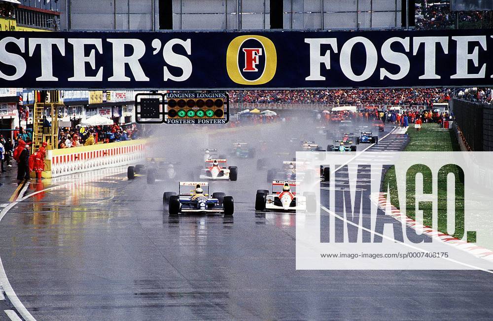 Start zum Großen Preis von San Marino in Imola: RICCARDO PATRESE (Williams Renault) führt vor AYRTON SENNA (McLaren Honda) o0 Totale starten Startsituation