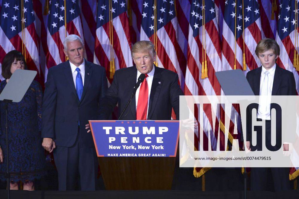 Karen Pence, Mike Pence und Donald Trump, Baron Trump bei der Election Night Party zum Wahlsieg Trumps im Hilton Midtown Hotel. New York, 09.11.2016 Foto:xD.Tinex xFuturexImage