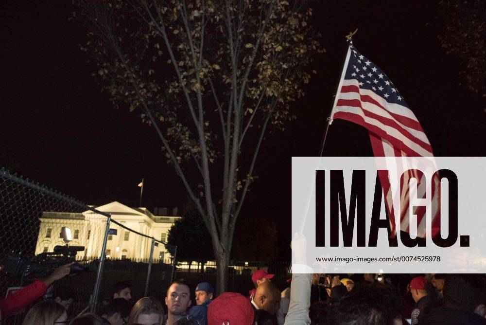 Washington Dc, Washington DC, USA - Nov 8, 2016 -Washington DC, U.S. - Trump supporters revel outside the White House in Washington D.C. on election night. Trump is elected 45th president of the United States defeating Hillary Clinton. Washington Dc USA - ZUMAc206 20161108_zap_c206_003