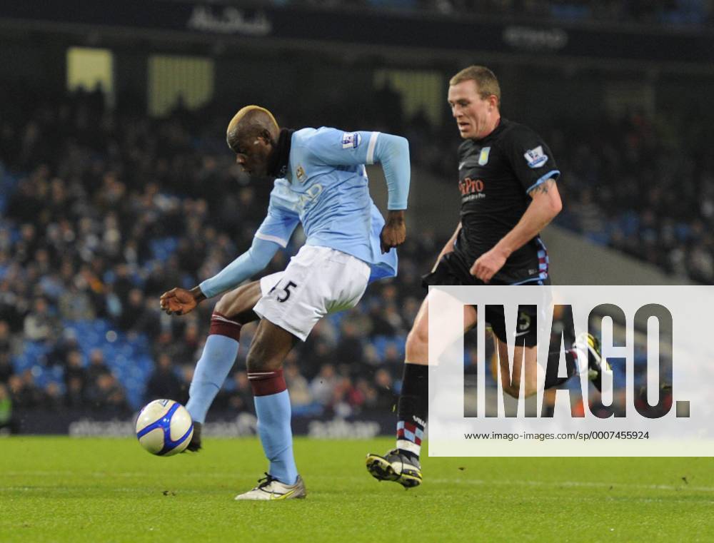 Mario Balotelli of Manchester City scores the second goal EON FA Cup 5th Round Manchester City (blue) v Aston Villa (black) 2nd March, 2011 .