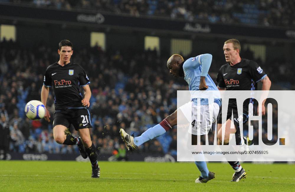 Mario Balotelli of Manchester City scores the second goal EON FA Cup 5th Round Manchester City (blue) v Aston Villa (black) 2nd March, 2011 .