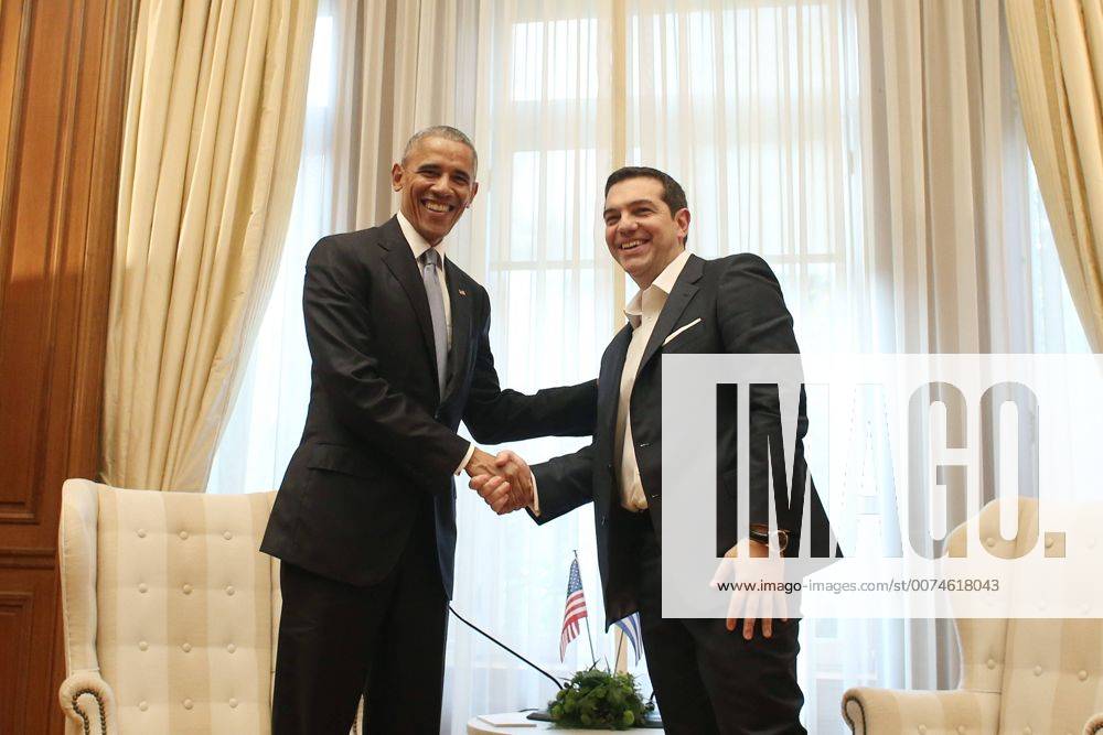 Athens, Attica, Greece - US President Barack Obama (L) and Greek Prime Minister Alexis Tsipras at Maximos mansion, in Athens on November 15, 2016 Athens Greece - ZUMAn230 20161115_zaa_n230_176