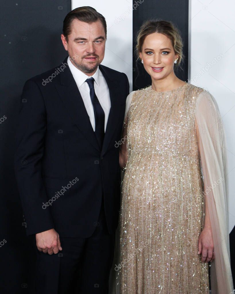 Actor Leonardo DiCaprio and actress Jennifer Lawrence arrive at the World Premiere of Netflix's 'Don't Look Up' held at Jazz at Lincoln Center on December 5, 2021 in Manhattan, New York City, New York, United States