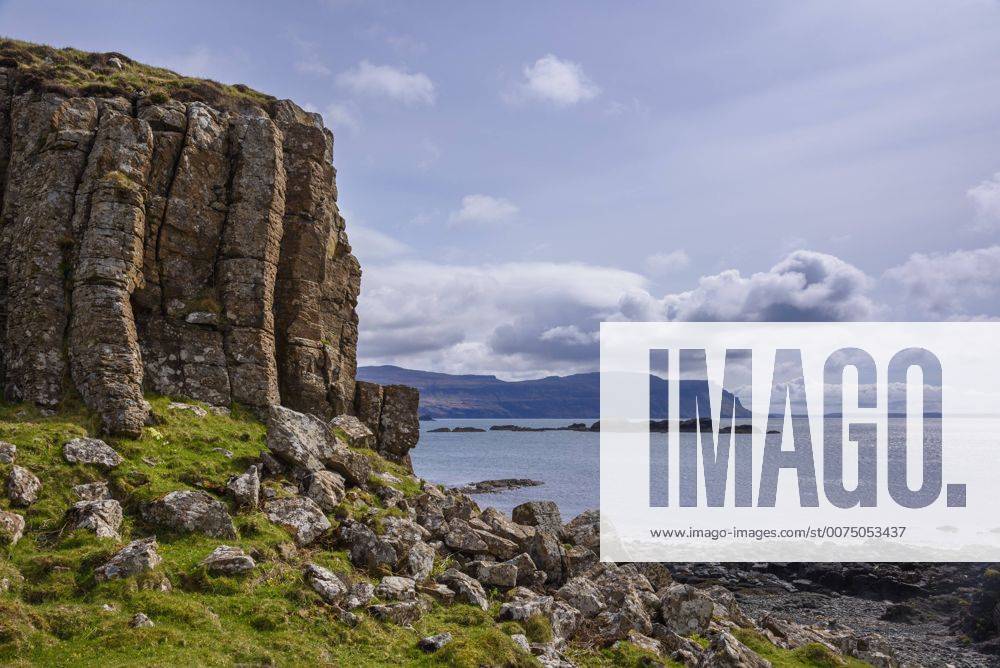 Basalt columns, rock formation, cliffs on Isle of Ulva, Inner Hebrides, Argyll and Bute, Scotland, United Kingdom, Europe