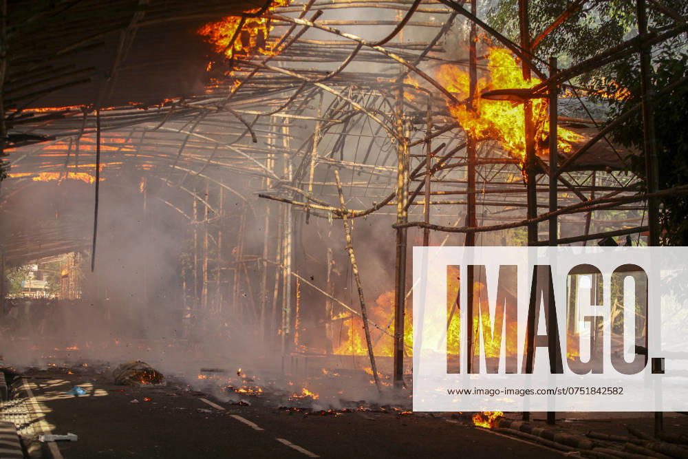 The Bangabandhu Memorial Museum is set on fire by anti-government protestors in Dhaka on August 5, 2024. Protests in Bangladesh that began as student-led demonstrations against government hiring rules in July culminated on August 5, in the prime minister fleeing and the military announcing it would form an interim government. Dhaka Bangladesh - ZUMAj163 20240805_zip_j163_020