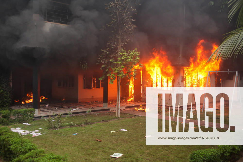 Anti-government Protest in Bangladesh The Bangabandhu Memorial Museum is set on fire by anti-government protestors in Dhaka on August 5, 2024. Protests in Bangladesh that began as student-led demonstrations against government hiring rules in July culminated on August 5, in the prime minister fleeing and the military announcing it would form an interim government. Dhaka Dhaka Bangladesh