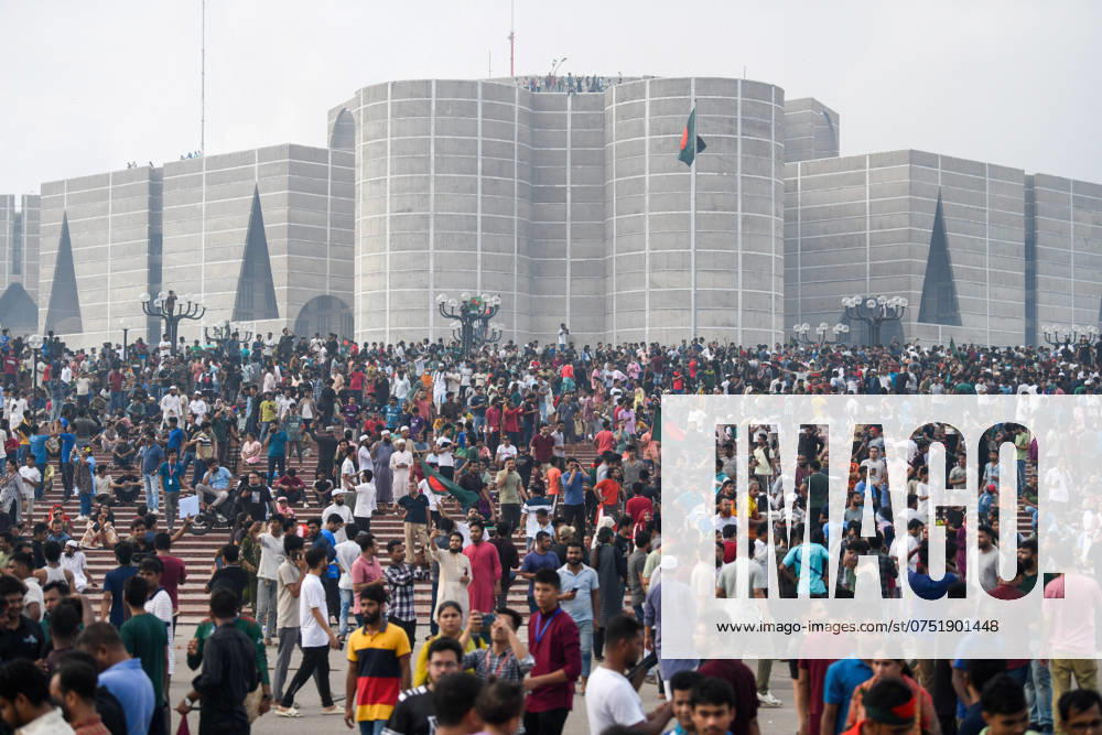 Dhaka celebrate the resignation of the Prime Minister - 05 Aug 2024 Anti-government protestors gather at the parliament house during the celebrations. Thousands of People celebrate the resignation of Bangladeshi Prime Minister Sheikh Hasina. Protests in Bangladesh that began as student-led demonstrations against government hiring rules in July culminated on August 5, in the Prime Minister fleeing and the military announcing it would form an interim government. Dhaka Bangladesh