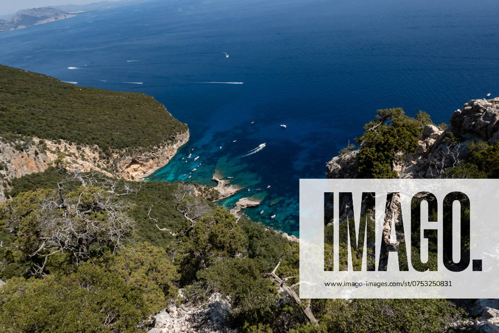 Travel Destination: Sardinia, Italy Cala Biriala is being pictured from the trekking route on the cliff in the Ogliastra province in Sardinia, Italy, on August 9, 2024. Baunei Italy