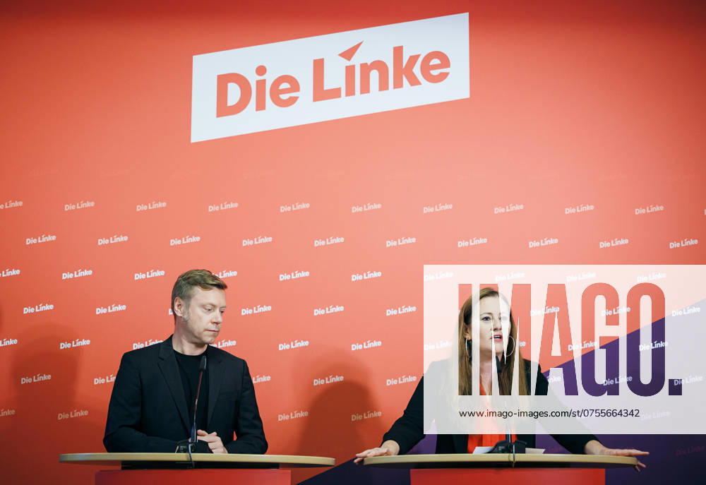 Janine Wissler, Chairwoman of the Left Party, and Martin Schirdewan, Chairman of the Left Party, at a press conference in Berlin, 19 08 2024 Berlin Germany