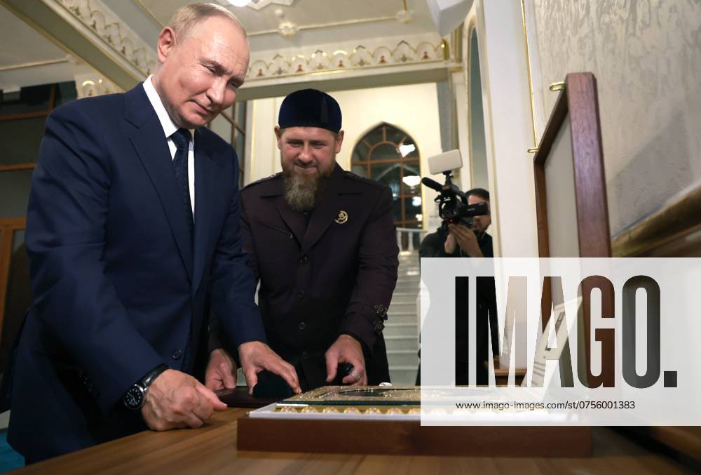 KW34 Russia Putin North Caucasian Federal District Chechen Republic 8747139 20.08.2024 Russian President Vladimir Putin, accompanied by Head of the Chechen Republic Ramzan Kadyrov, visits the new Prophet Isa Mosque in Grozny, Chechen Republic, Russia. Vyacheslav Prokofyev POOL Grozny Chechen Republic Russia