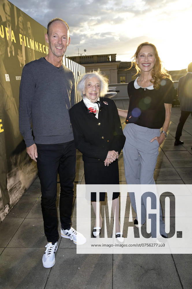 Thomas Rabe, Margot Friedländer and Andrea Sawatzki at the opening reception of the UFA Film Nights 2024 on the roof terrace of the Bertelsmann Berlin Representative Office, 21 08 2024 Foto:xF.xFuturexImagex ufa_vorempfang_4823