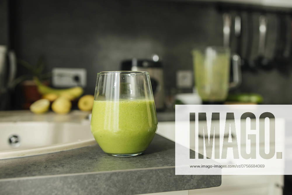 Glass of smoothie in kitchen at home property released, ELMF00676