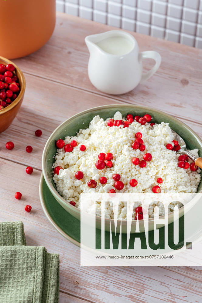 Cottage cheese with berries in a bowl on the table R_KUAL240821-1516828-01